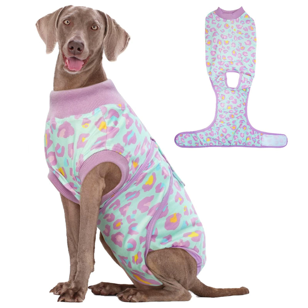 Kuoser dog recovery suit shows XS to 2XL fit for comfortable healing