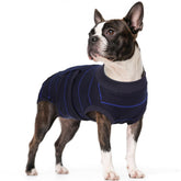 Kuoser dog surgery recovery suit blue stripes front view for post-op protection.