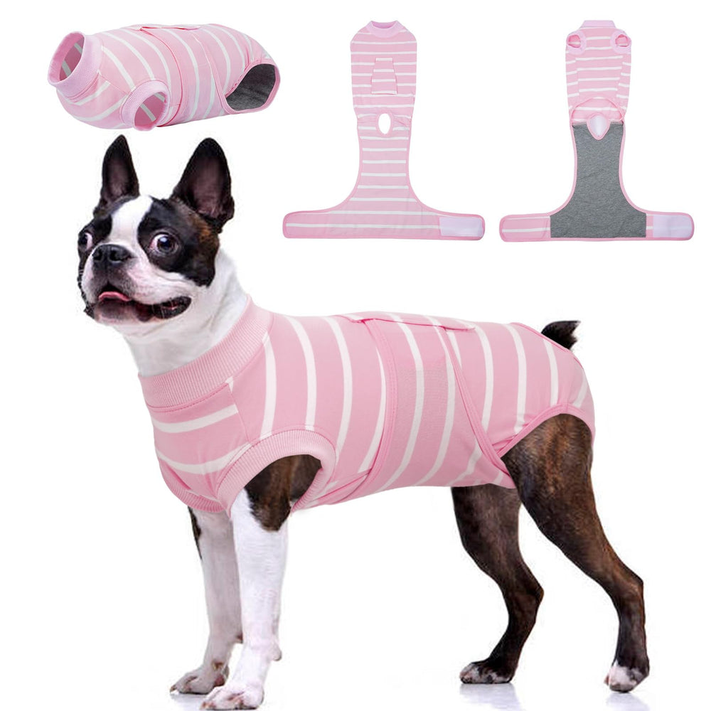 Kuoser dog surgery recovery suit front view, showcasing snug fit for post-op healing.