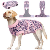 Kuoser dog surgery suit pink leopard back view for post-op comfort and fit