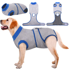 Kuoser recovery suit on a dog shows abdominal wound coverage and comfort.