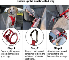 Kurgo steel carabiner tether enables quick, secure vehicle attachment.
