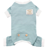 KYEESE dog pajamas stretchable four legs green-striped for easy movement.