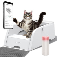 KYKY self-cleaning litter box with open design enables easy access and quick cleaning