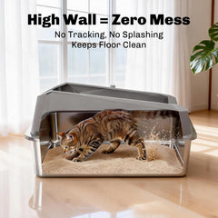 KYKY Tescat XL metal litter box with high sides prevents litter scatter