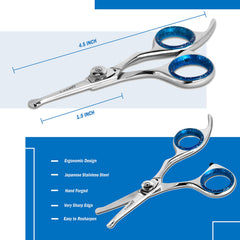 Laazar grooming scissors showing blue comfort rings for reduced hand fatigue