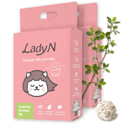 Lady N Granular Tofu Litter packaging highlights self-cleaning compatibility.