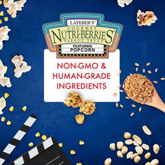 LAFEBER'S Popcorn Nutri-Berries image shows USA-made production on family farm.