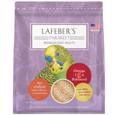 LAFEBER'S premium daily pellets for parakeets in a bowl supporting a complete diet.