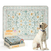 Lahome washable dog pee pad in beige botanical floral pattern for floor protection and crate training.