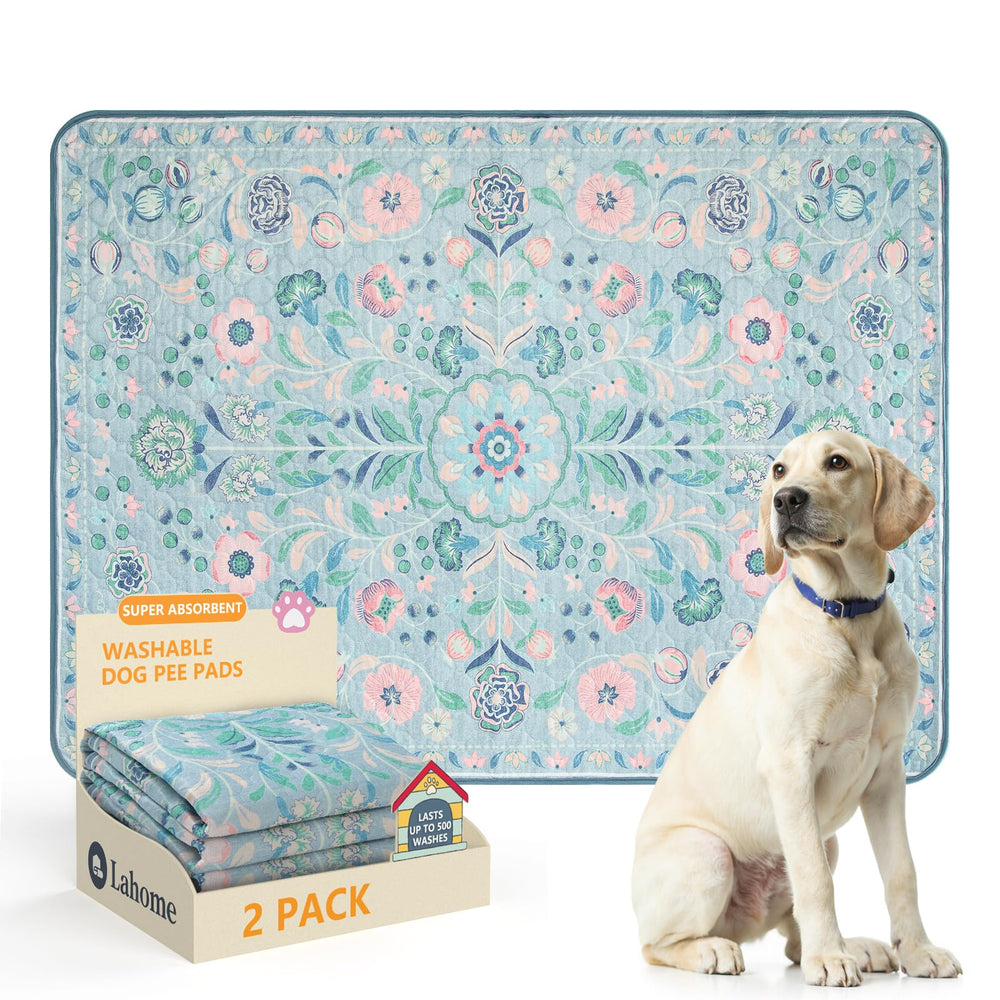Lahome blue botanical floral 2-pack pad ideal for crate training and floor protection