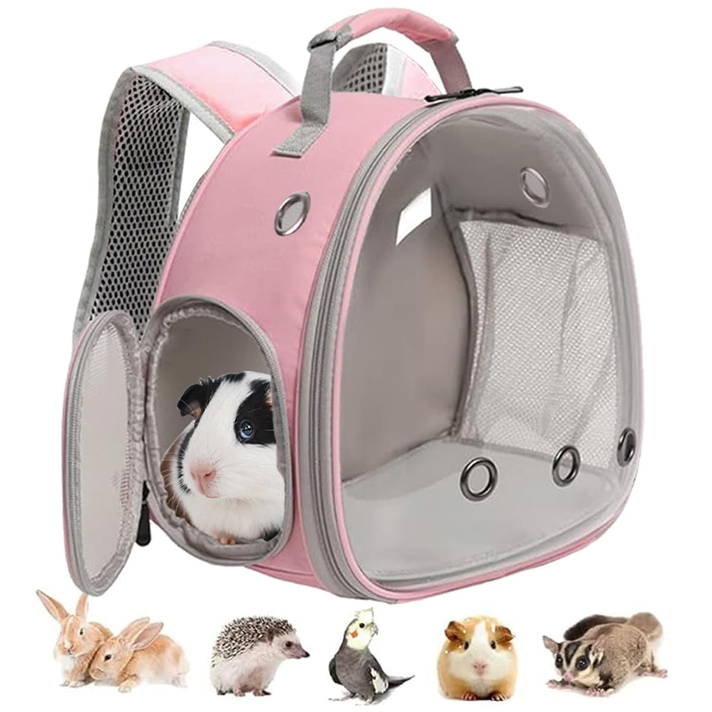 LAIRRIES guinea pig carrier with pink bubble window for clear pet visibility during transport.