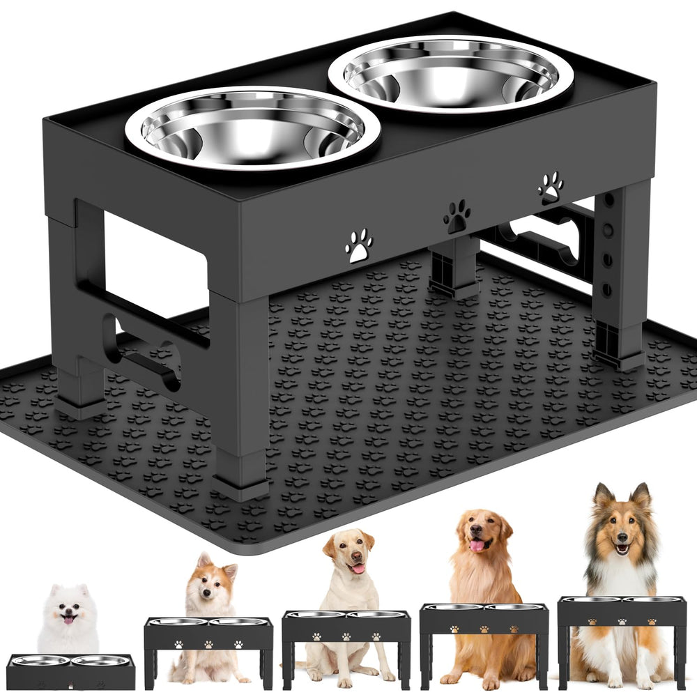 LAKIPETN elevated bowls with mat, front view for comfortable feeding posture