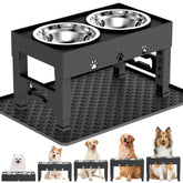 LAKIPETN elevated bowls with mat, front view for comfortable feeding posture
