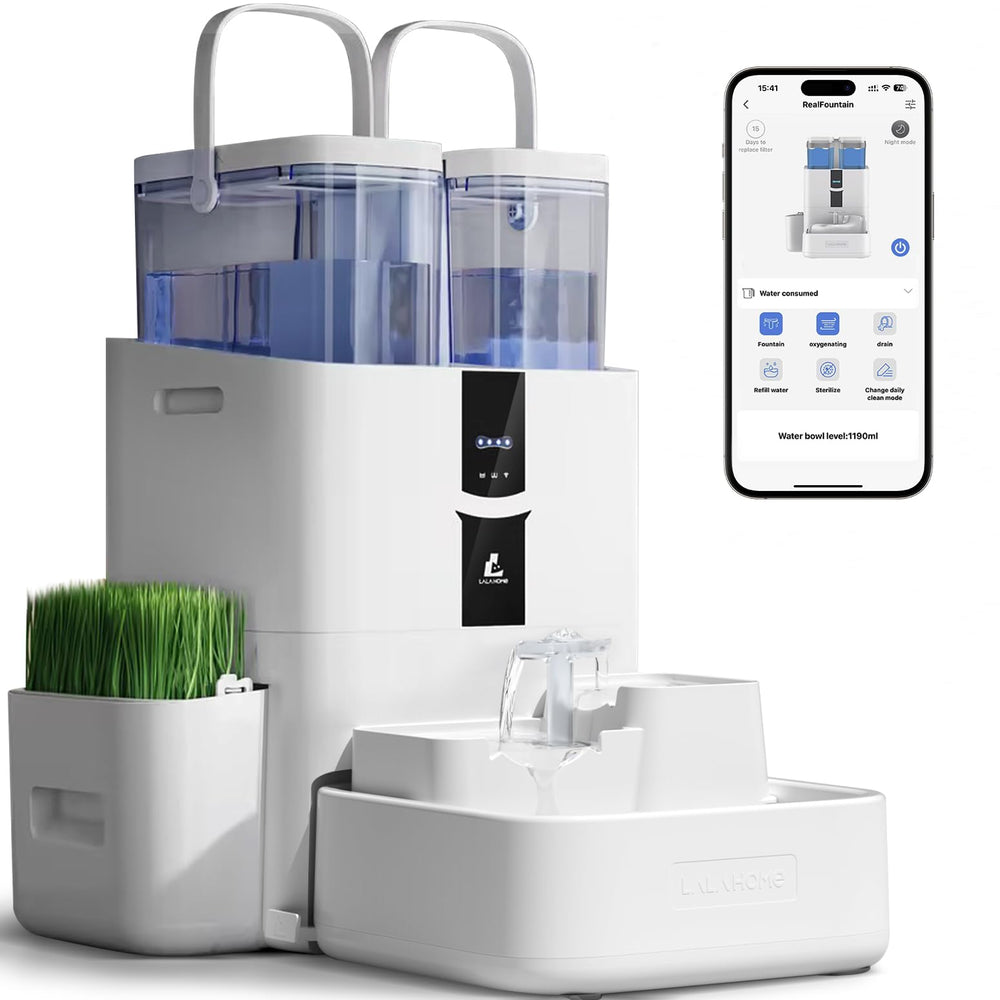LALAHOME automatic fountain hero image highlighting its 10L capacity for multiple pets.