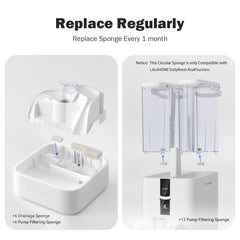 LALAHOME sponge filter removal and rinse for hygienic fountain care.