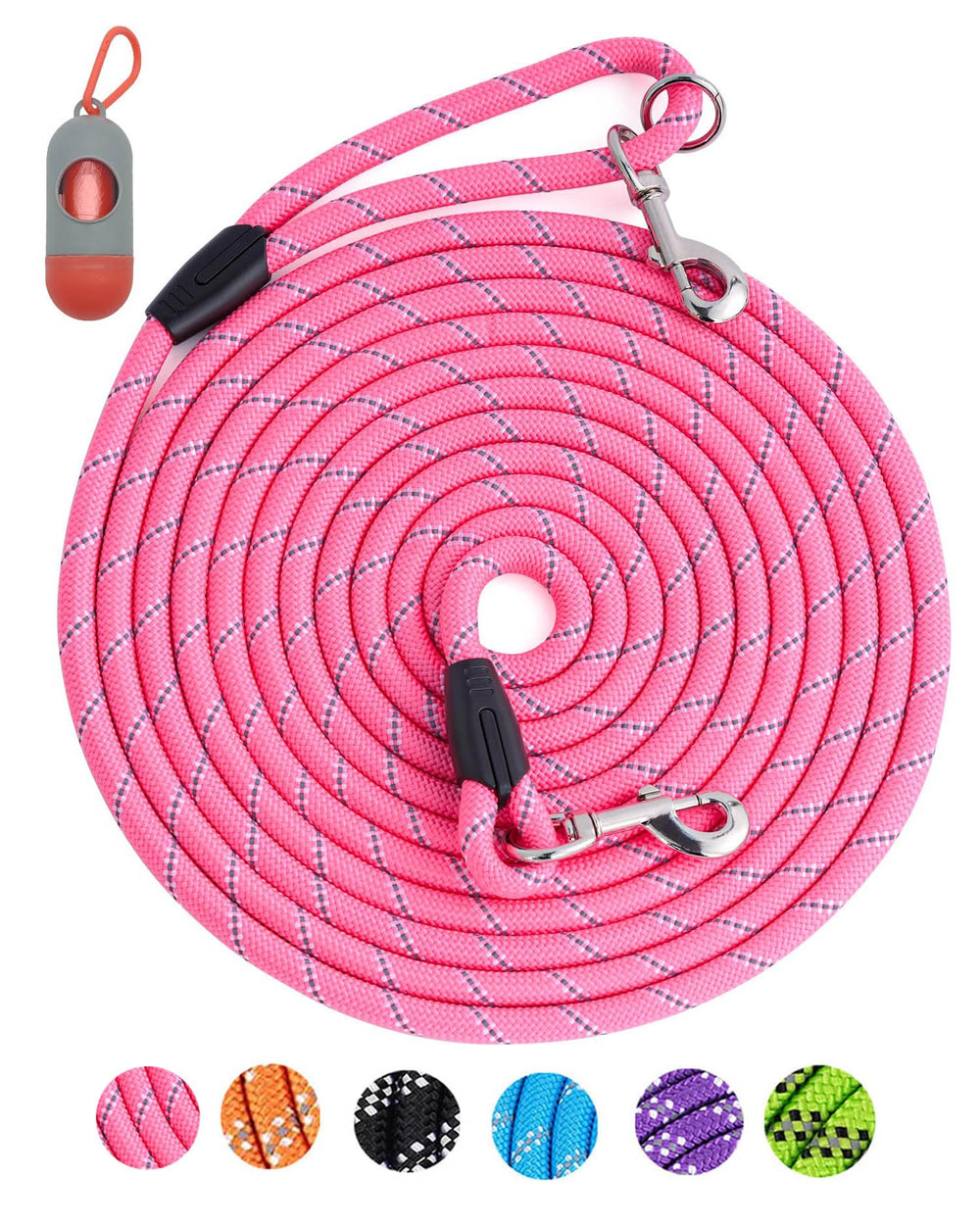 Lanwandeng long dog leash pink 16ft with durable polyester and reflective safety.