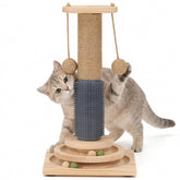 Larphie 4-in-1 solid wood cat post with self-groomer for indoor cats.