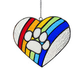 Lasting Tails stained glass heart paw suncatcher brightens windows with colorful remembrance
