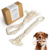 LAY LO natural cotton rope toy with handle for small dogs, great for fetch.