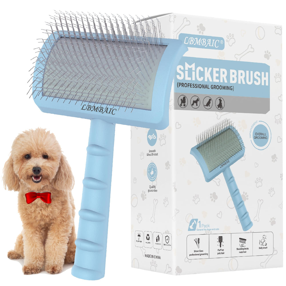 LBMBAIC Slicker Brush with curved design for easy grooming on pets.