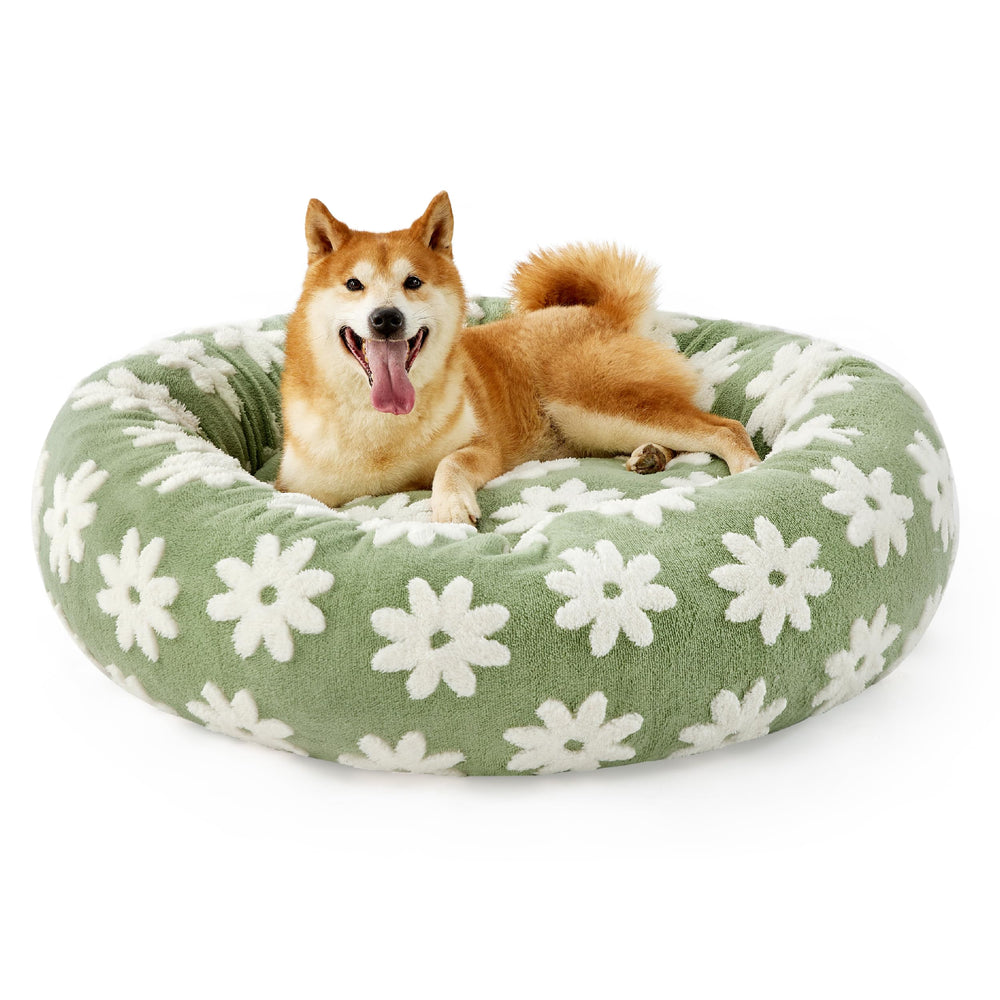 LE SURE donut bed round green provides cloud-like comfort for pets.