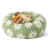 LE SURE round donut bed in plush green fabric offers cozy snuggles for pets