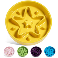 LE TAUCI ceramic slow feeder bowl star yellow, front view with non-slip base for small pets