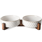LE TAUCI ceramic bowls with stand provide stable feeding for small dogs.