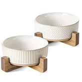 LE TAUCI PET ceramic dog bowl with wood stand, stable feeding.