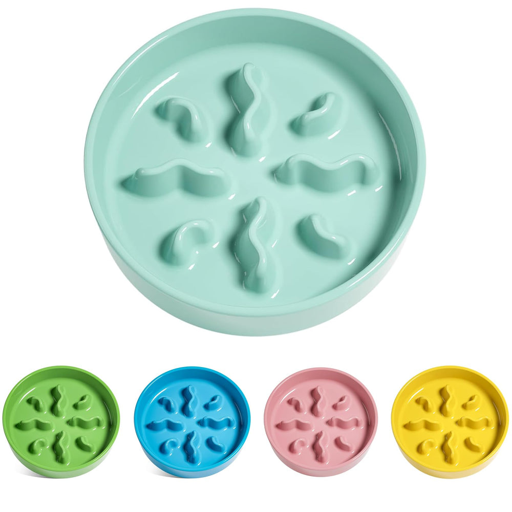 LE TAUCI PET ceramic slow-feeder bowl in turquoise promotes slower meals for small pets.