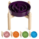 LE TAUCI ceramic slow feeder bowl on wooden stand for stable, calmer meals
