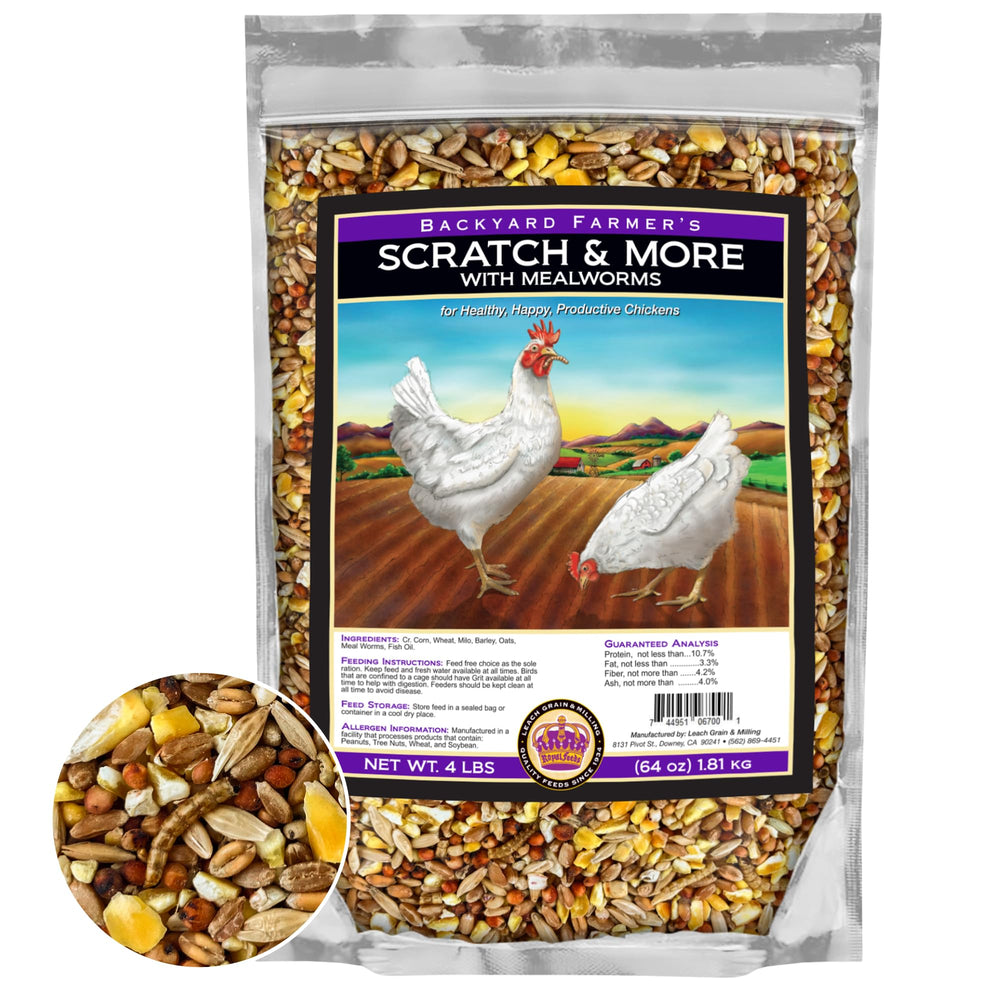 Leach Scratch & More 5-grain mix bag for balanced nutrition supporting healthy plumage.