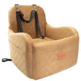 Lealchum dog booster car seat in coffee, side view highlighting secure elevated seating for pets