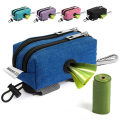 Leashrr 2.0 blue poop bag holder attached to a leash for quick cleanup.