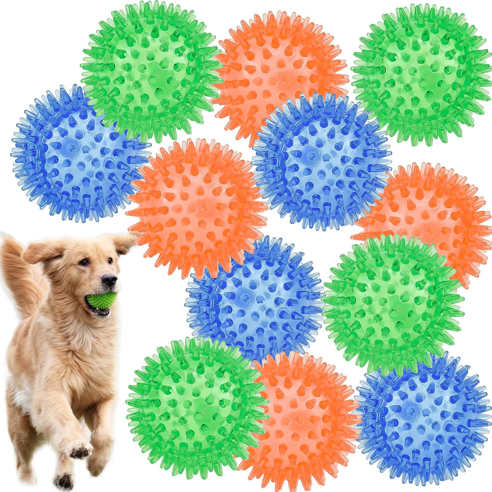 LECHONG 12pack squeaky ball spiky green designed for durable chewing and dental engagement.