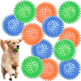 LECHONG 12pack squeaky ball spiky green designed for durable chewing and dental engagement.