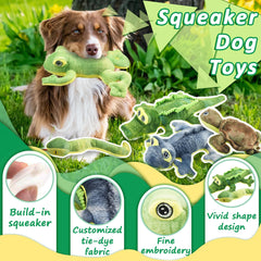 LECHONG frog dog toy with plush feel and squeak for tug play