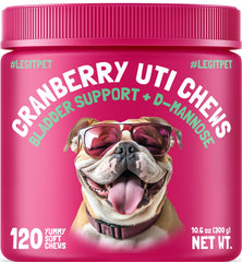 LEGITPET Cranberry UTI Chews bottle displayed for convenient daily urinary support.