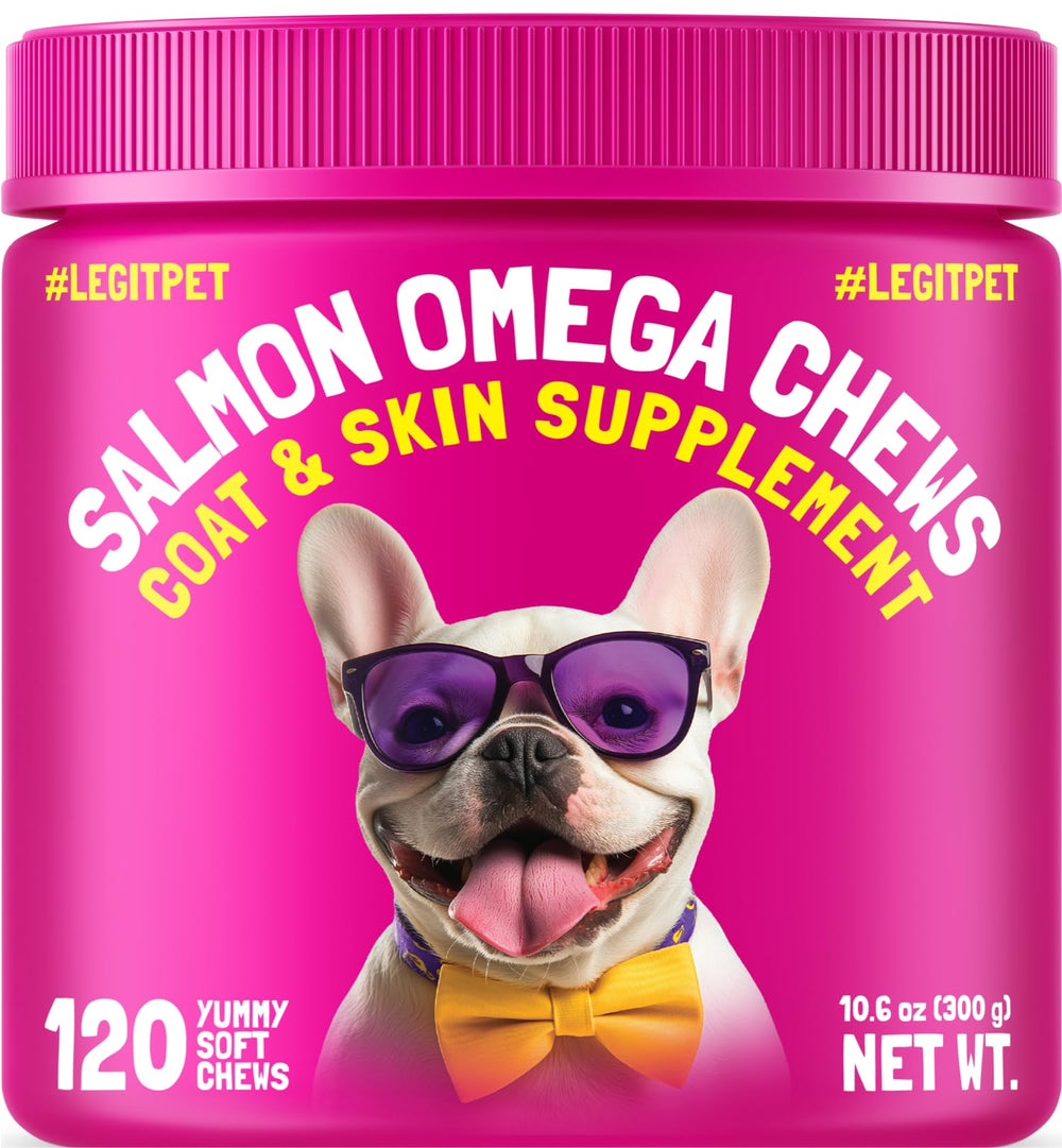 LEGITPET Omega-3 salmon oil dog treats bottle pour showing convenient serving