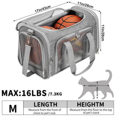 LEHNI soft-sided pet carrier back view highlighting under-seat compatibility.