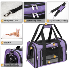 LEHNI pet carrier front pocket for toys and treats during travel.