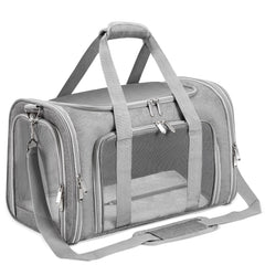 LEHNI soft-sided pet carrier front view showing sturdy frame for secure travel