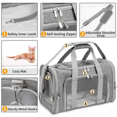 LEHNI soft-sided pet carrier open mesh promotes ventilation during trips.