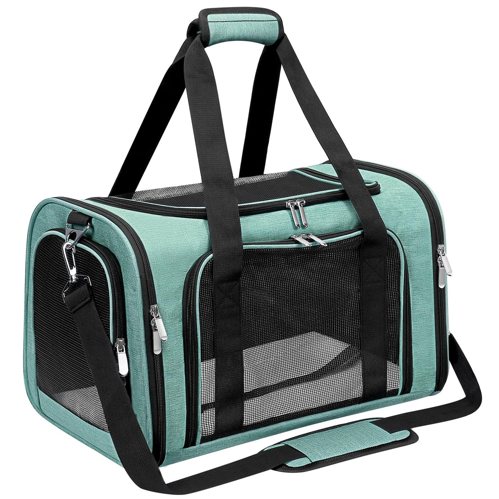 LEHNI soft-sided carrier turquoise side view for easy travel with pets