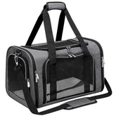 LEHNI soft-sided pet carrier under-seat design for easy travel beside you.