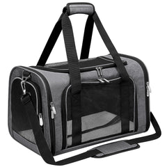 LEHNI soft-sided pet carrier under-seat design for easy travel beside you.