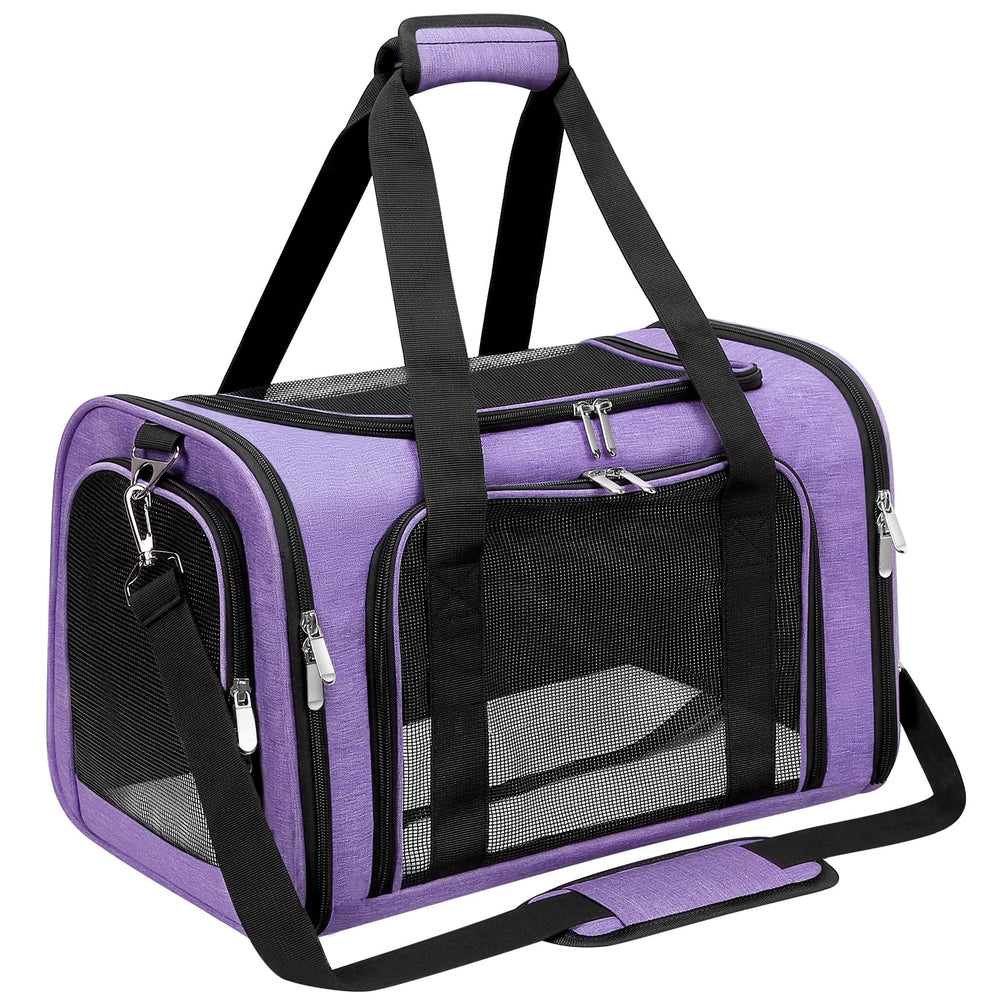 LEHNI soft-sided pet carrier under-seat view, ideal for airline travel and car trips.