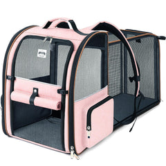 Lekebobor large cat backpack carrier front view showing roomy airflow and entrances