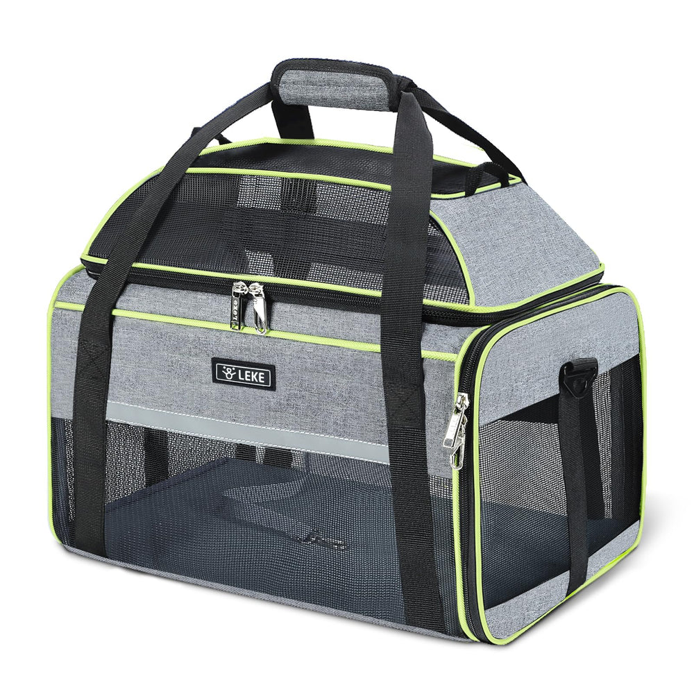 Lekereise underseat carrier front view, compact for airline travel.